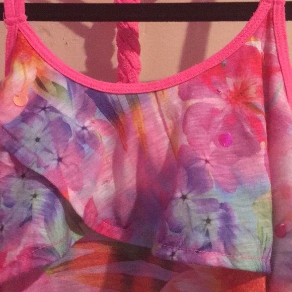 Justice Pink Flower Ruffle Tank Shirt Racerback - Picture 2 of 4